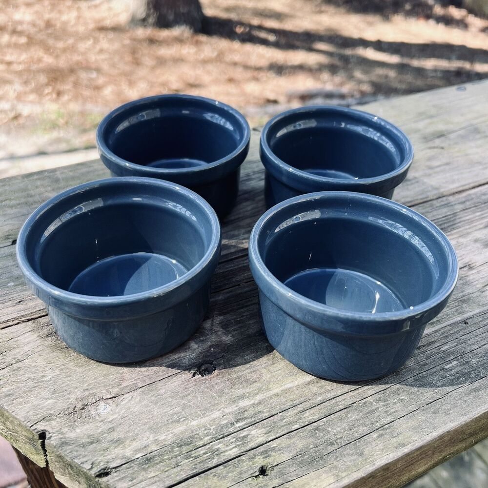 Emile Henry Blue Gray Ramekins 10.28 Made In France Set of 4